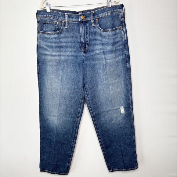 J. Crew Factory Denim - J.Crew Relaxed Boyfriend Jeans Womens Size 32 Blue Denim Distressed Cropped